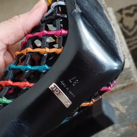 GUCCI caged PRIDE woven leather booties peeptoe heels 37 7 Rainbow - Picture 15 of 17